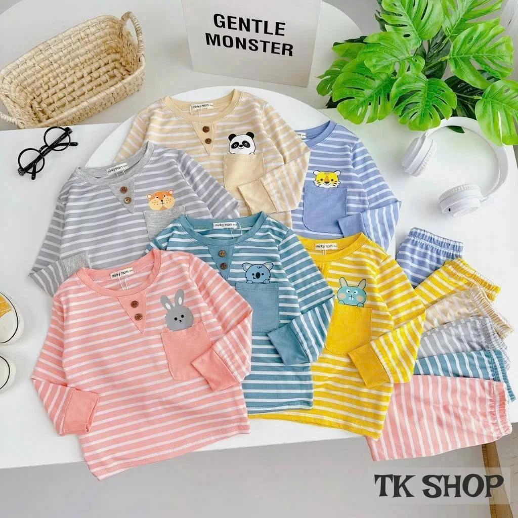 Bộ thun lạnh dài tay cho bé có túi in hình, vải mềm mịn mát cho bé từ 6-24kg