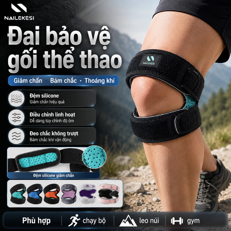 Bó gối bảo vệ thể thao shiwei NAILEKESI, đệm silicon co giãn 4 chiều thoáng khí NLKS-2401