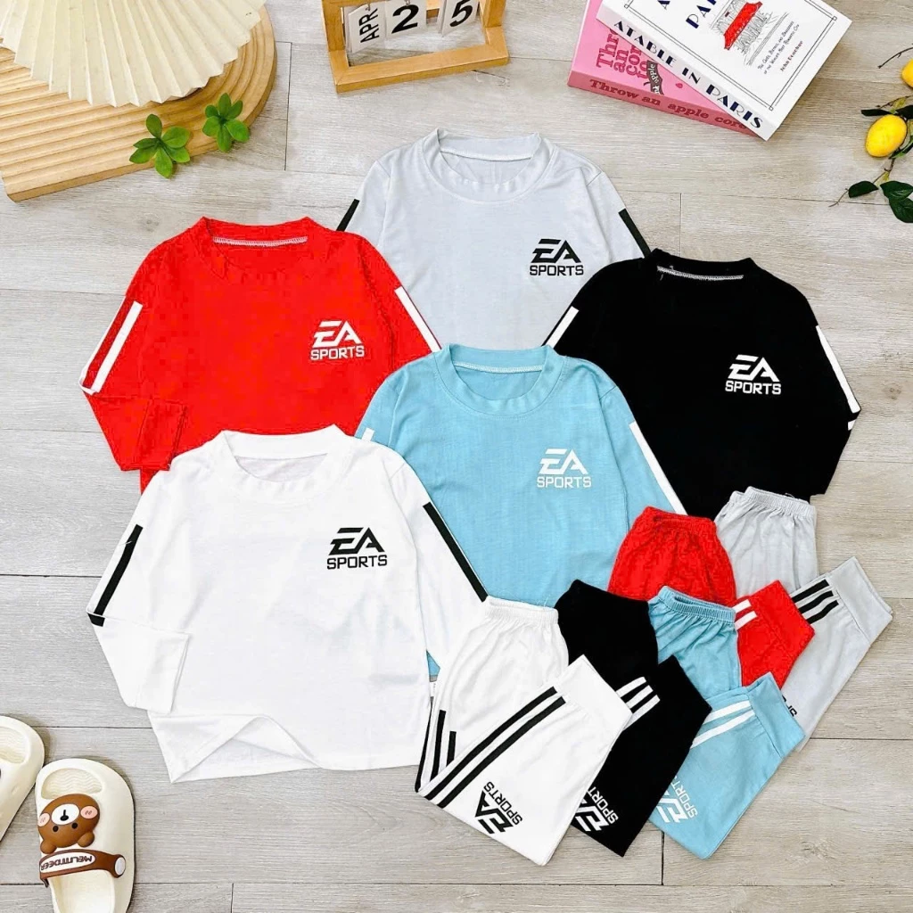 Bộ thun lạnh thể thao dài tay vải mềm mịn, co giản tốt, thấm hút mồ hôi cho bé từ 7-16kg