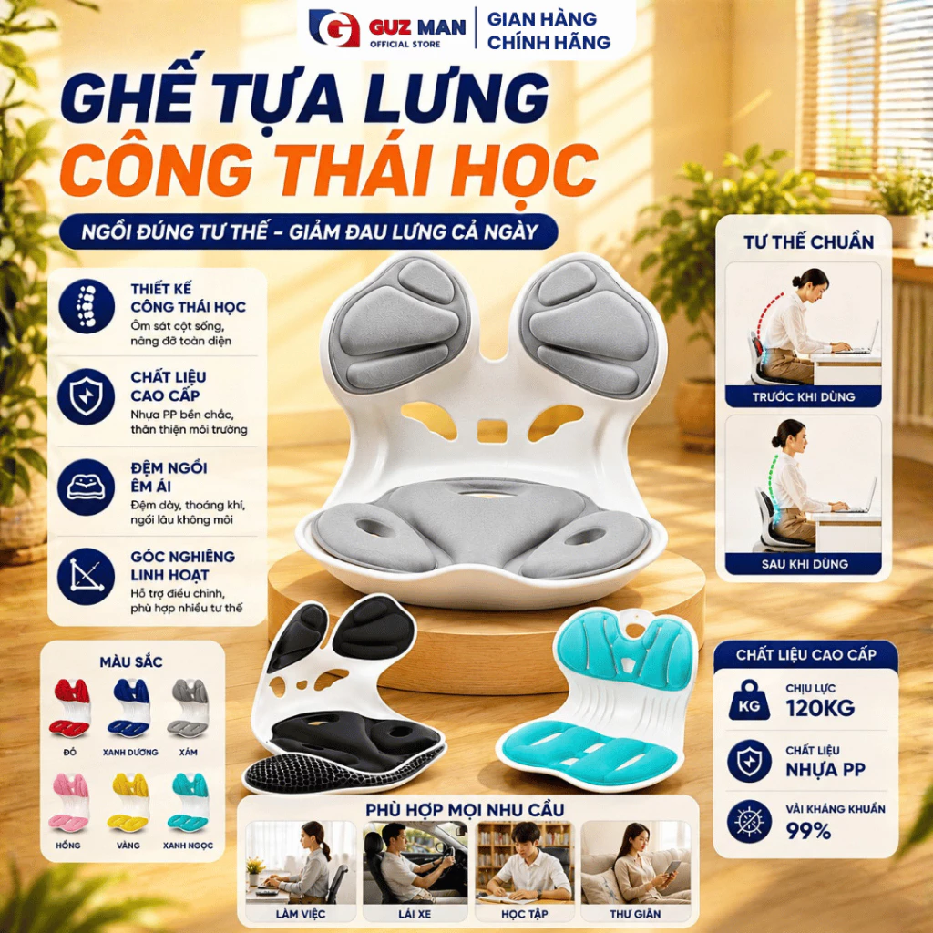 Ghế Công Thái Học Điều Chỉnh Tư Thế Ngồi, Chống Gù Lưng Cong Vẹo Cột Sống Cho Người Lớn Và Trẻ Em