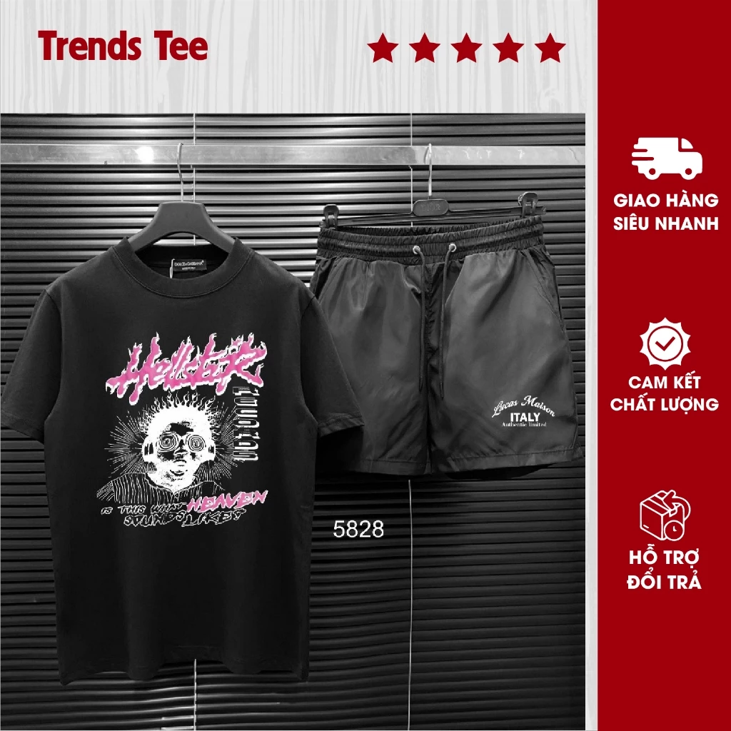 Tổng Hợp Set Bộ Nam Nữ Form Rộng Áo Cotton 100% & Quần Short Gió Nhăn Cao Cấp In Hình HellStar