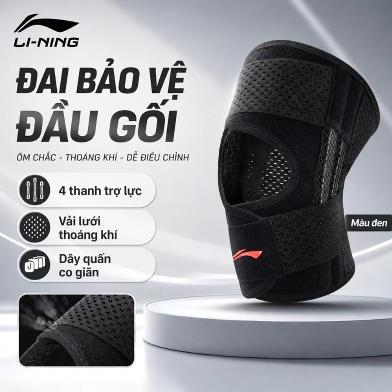 Bó gối 4 lò xo nam nữ Shiwei Li-ning cao cấp, thoáng khí tự do điều chỉnh bảo vệ gối LDEU182