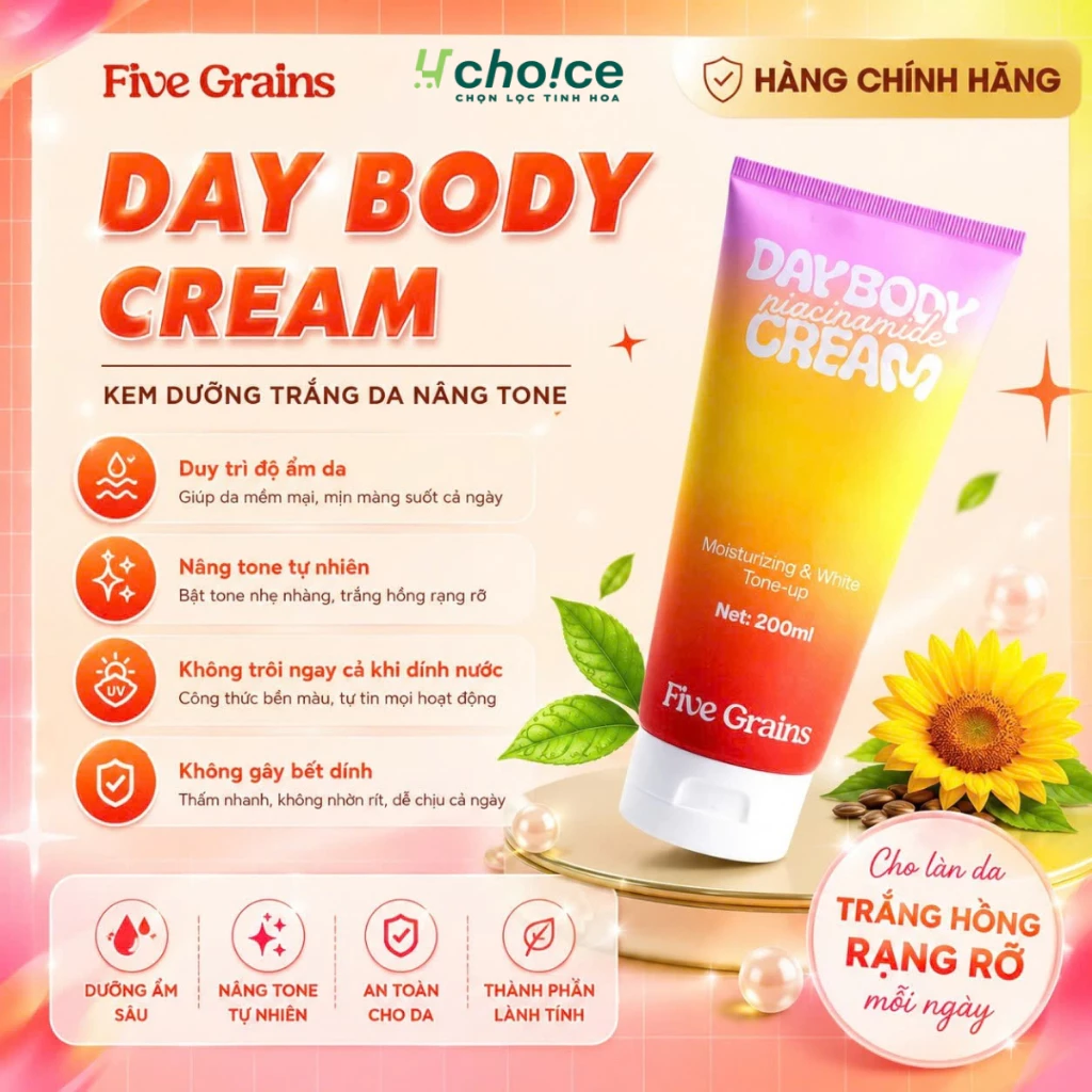 Kem dưỡng Cao cấp Five Grains trắng da Niacinamide, Alpha-Arbutin nâng tone ban ngày 200ML