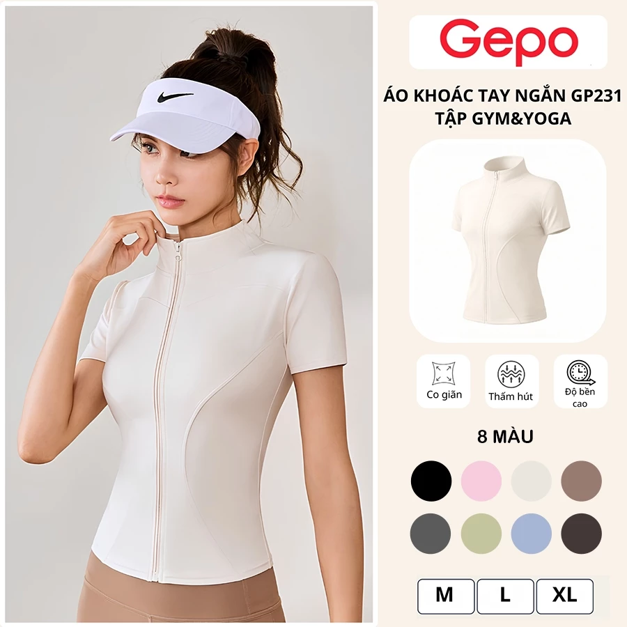GEPO Áo khoác nữ thể thao tay ngắn tập gym,yoga,ôm body chất thun lạnh co giãn 4 chiều GP231