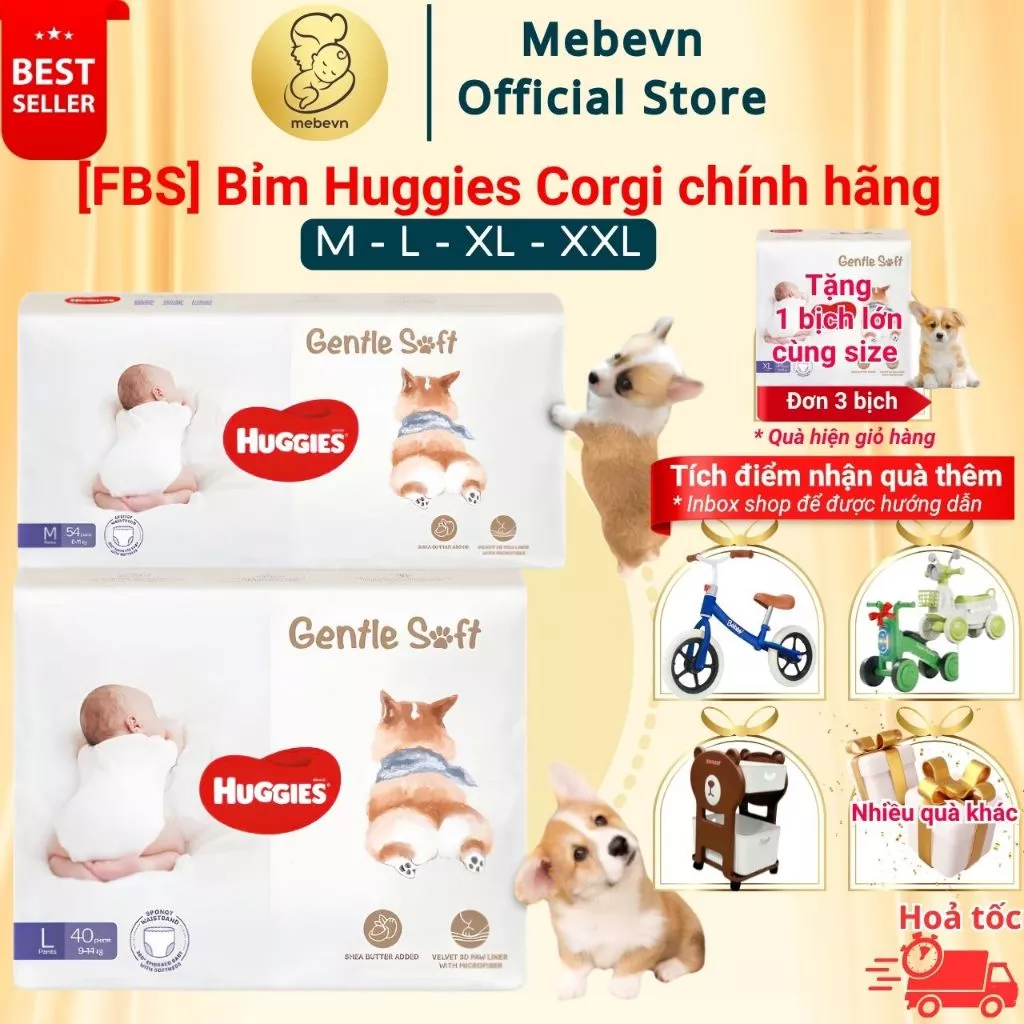 [FBS] Tã / Bỉm Huggies Corgi cao cấp, Bỉm Huggies Gentle Soft Organic, mềm mỏng và thấm hút tốt