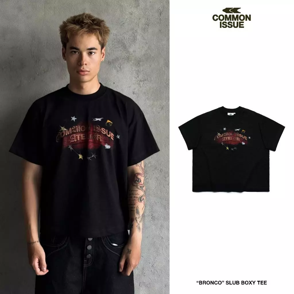 Áo Thun Form Boxy "BRONCO” Chất Vải Slub Premium Cotton 250gsm Unisex Nam Nữ | Common Issue