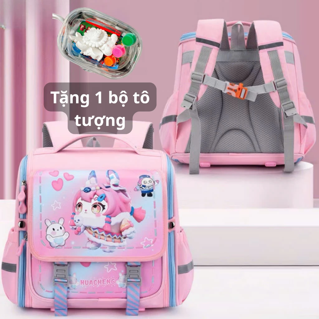 Balo chống gù cho bé bản vuông siêu nhẹ, chống gù, chống nước cho bé trai, bé gái lớp 1-5