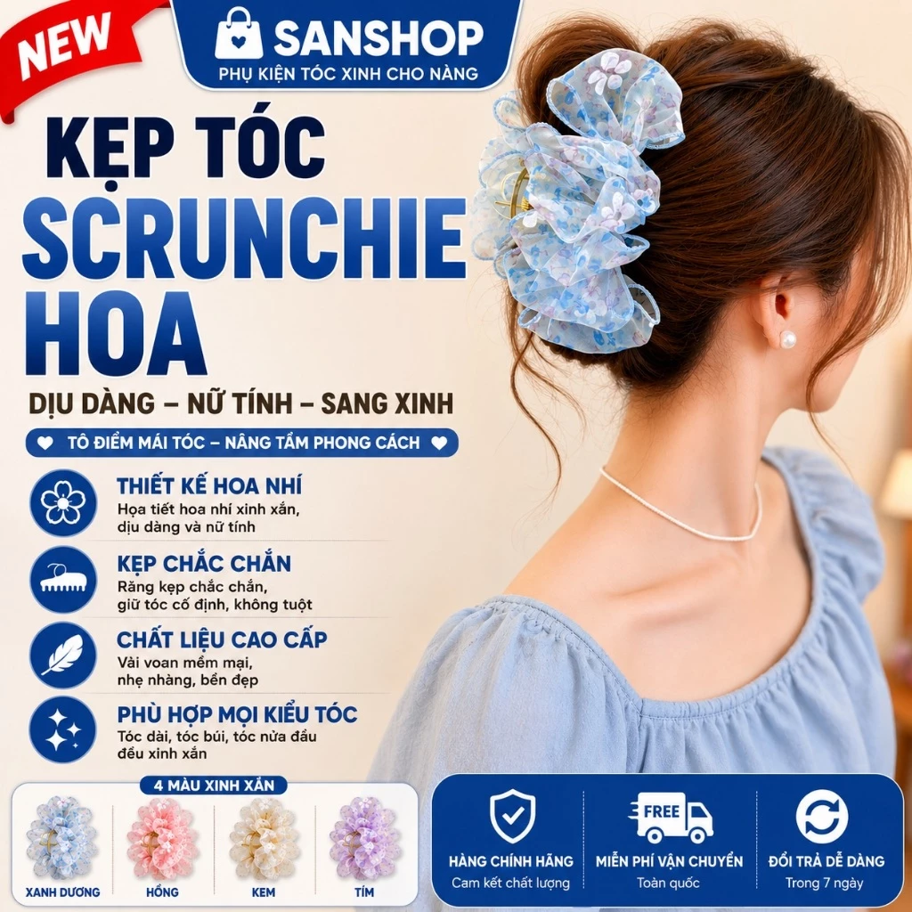 Kẹp Tóc Hoa Voan Pastel Bản To Đính Đá Style Tiểu Thư Hàn Quốc A12 Sanshop