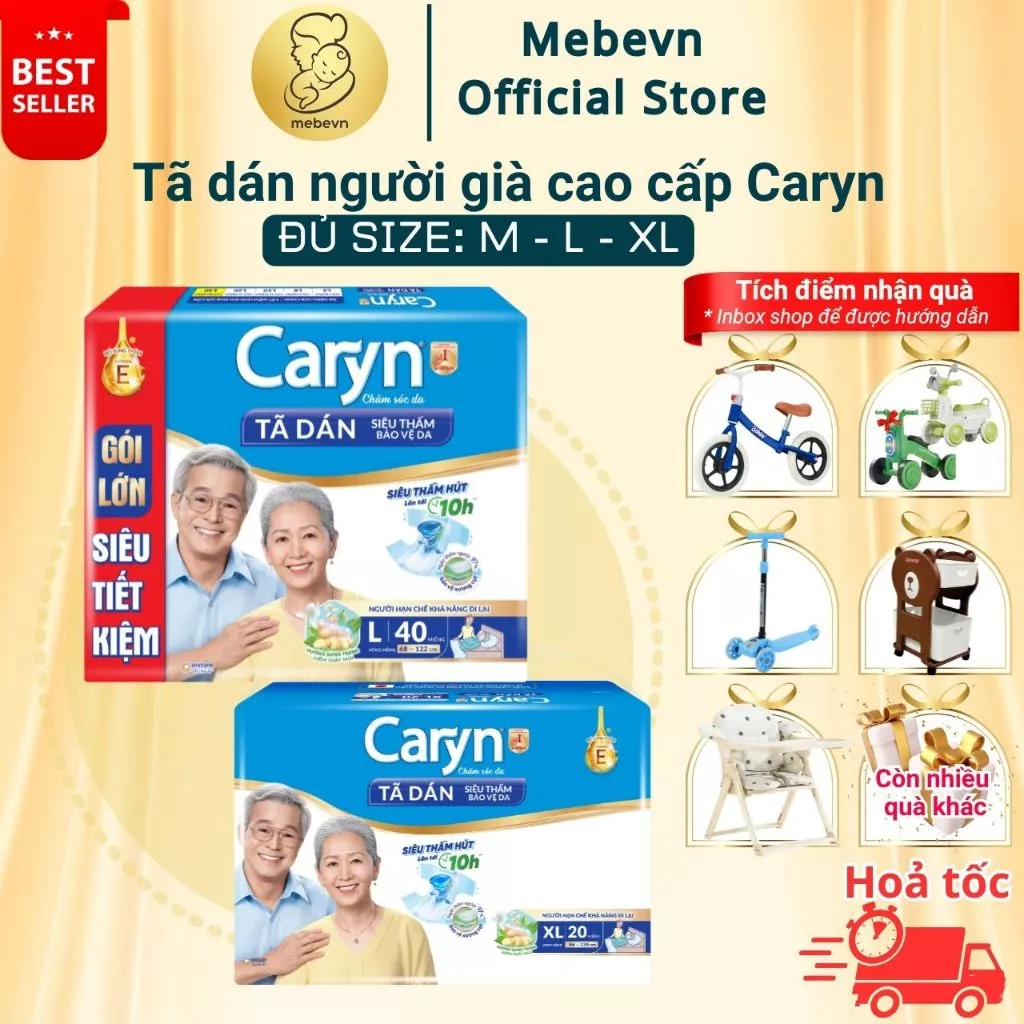 Tã dán người già Caryn của Nhật cao cấp, bỉm người già túi lớn siêu tiết kiệm, thấm hút siêu tốt.