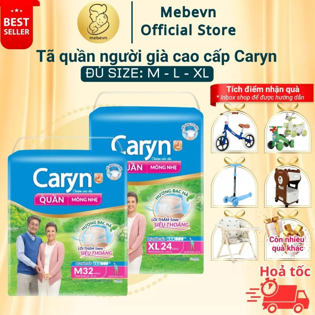 Tã quần người già Caryn của Nhật cao cấp, bỉm người già túi lớn siêu tiết kiệm, thấm hút siêu tốt