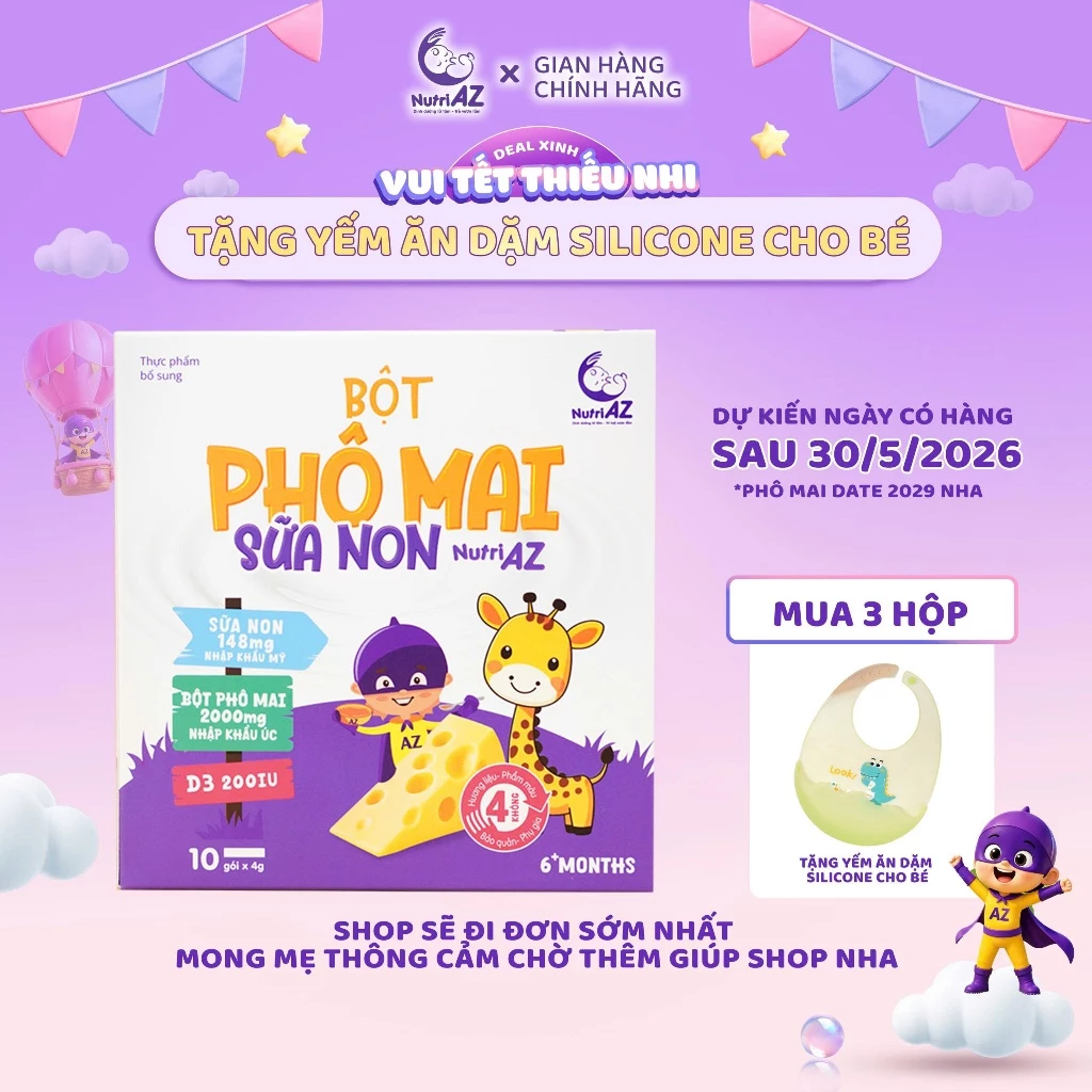 Bột Phô Mai Sữa Non NutriAZ Cho Bé Ăn Dặm Nguyên Liệu Nhập Khẩu Giúp Phát Triển Chiều Cao Cho Bé Từ 6 Tháng Tuổi