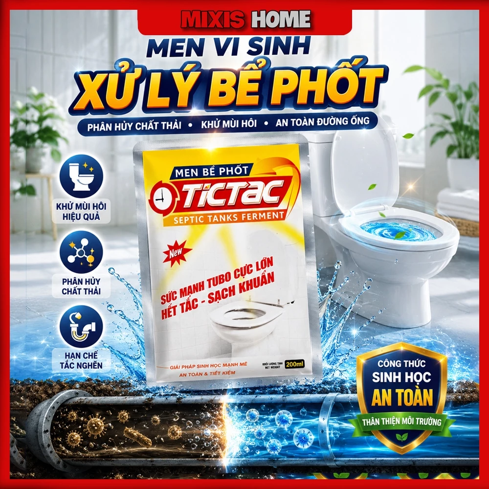 Gói Men Vi Sinh Xử Lý Bể Phốt TICTAC 200ml Tiêu Hầm Cầu Khử Mùi Hôi Hiệu Quả - GD315