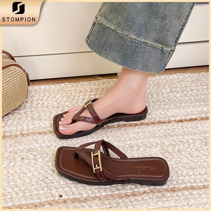 STOMPION Dép lê nữ phong cách Hàn Quốc 4 màu hot trend, quai chữ H sang trọng dễ phối mọi outfit hè