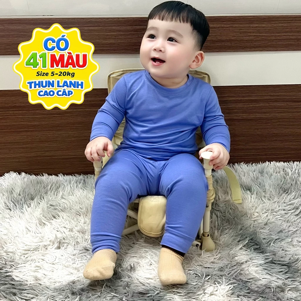 Bộ quần áo thun lạnh tay dài quần dài MDKIDS cho bé trai và bé gái 5-15kg. đang được đối chiếu cho người mua tại Việt Nam