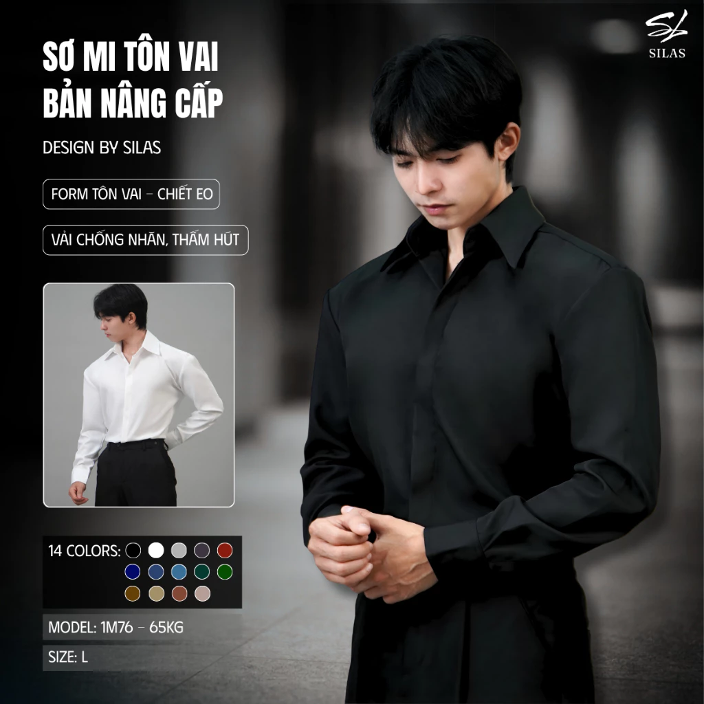 (Bản Nâng Cấp 14 Màu) Áo Sơ Mi SILAS Trơn Ver2 Cotton Chéo Nam Giấu Cúc Thoáng Mát Tôn Vai - ASL2