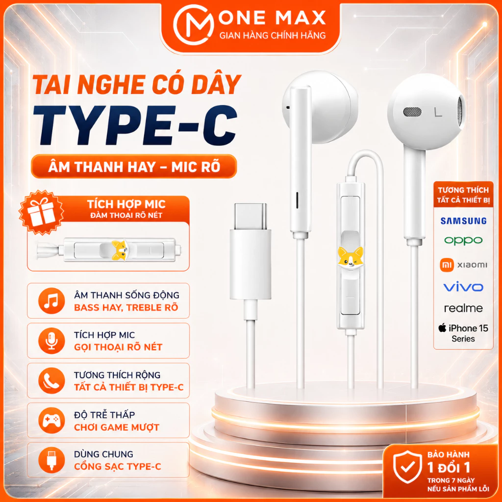 Tai Nghe có dây chân Type C cho 16 Pro Max 15 ProMax 15Pro 15Plus 15 có hỗ trợ mic nghe gọi, âm thanh bass siêu chất