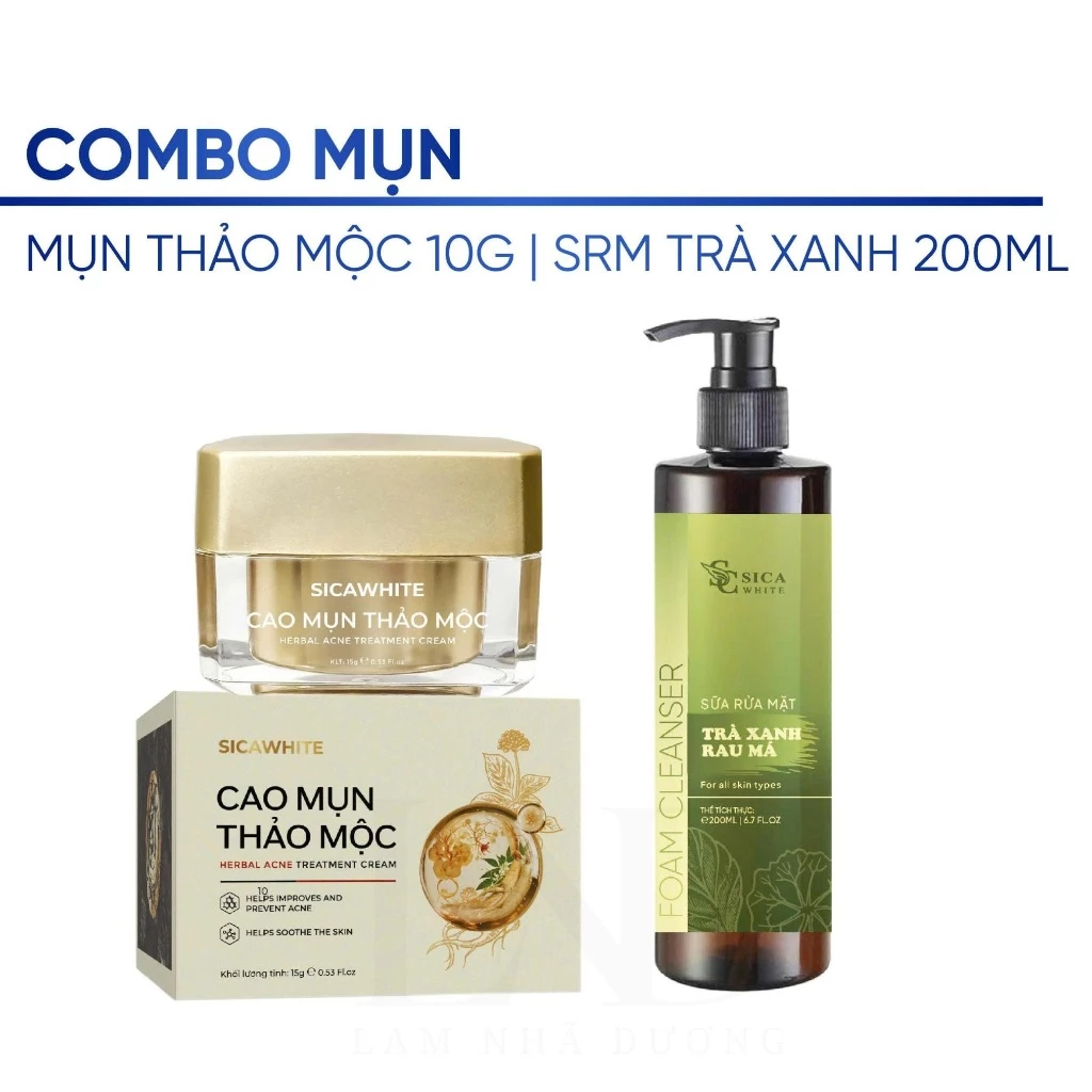 Combo Cao Mụn Thảo Mộc 10g + Sữa Rửa Mặt Trà Xanh 200ml - Hỗ trợ da dầu mụn, sáng da, mờ thâm - SICA WHITE