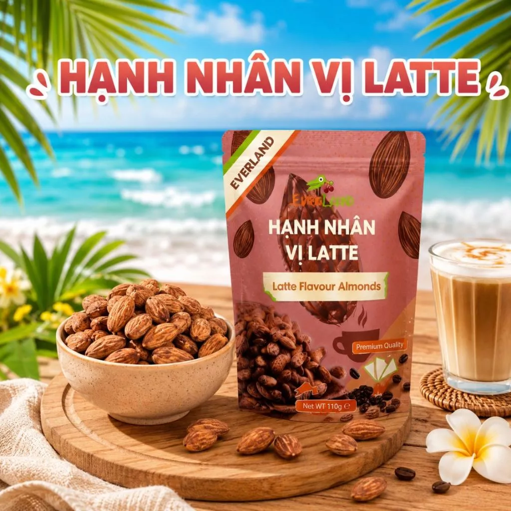 Hạnh Nhân Vị Latte Everland 110g, Hạt Hạnh Nhân Rang Giòn Phủ Cà Phê Latte Béo Thơm Ăn Vặt Healthy Cao Cấp