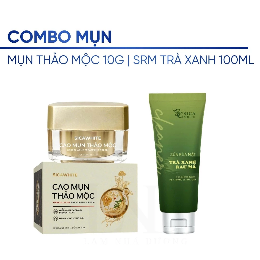 Combo Cao Mụn Thảo Mộc 10g + Sữa Rửa Mặt Trà Xanh Rau Má 100ml - SICA WHITE