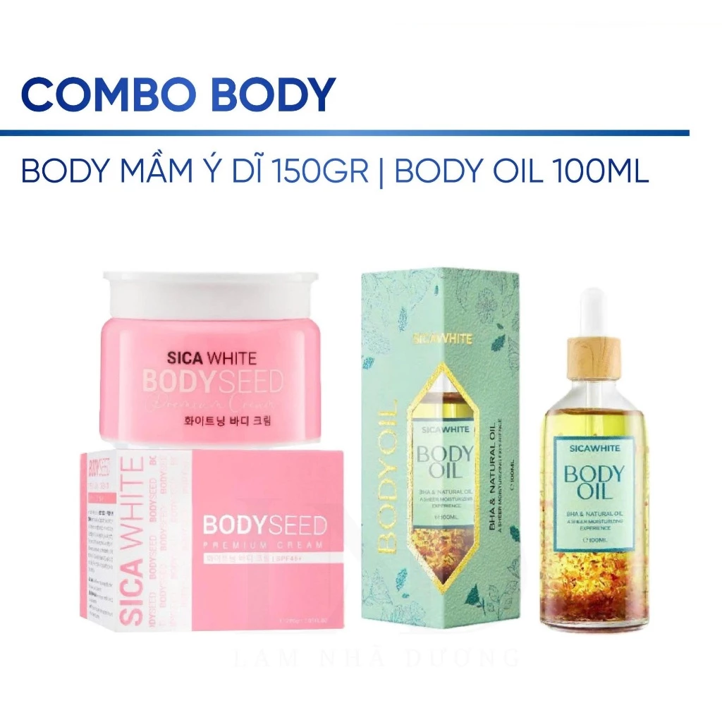 Combo Body Mầm Hồng 150g (B3) + Body Oil 100ml - Hỗ trợ dưỡng da trắng sáng, căng mướt, mờ thâm sạm - SICA WHITE