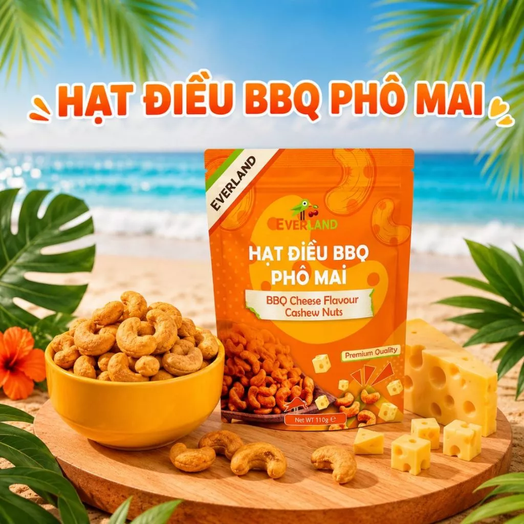 Hạt Điều BBQ Phô Mai Everland 110g, Hạt Điều Rang Giòn Phủ Phô Mai BBQ Béo Thơm Snack Healthy Cao Cấp