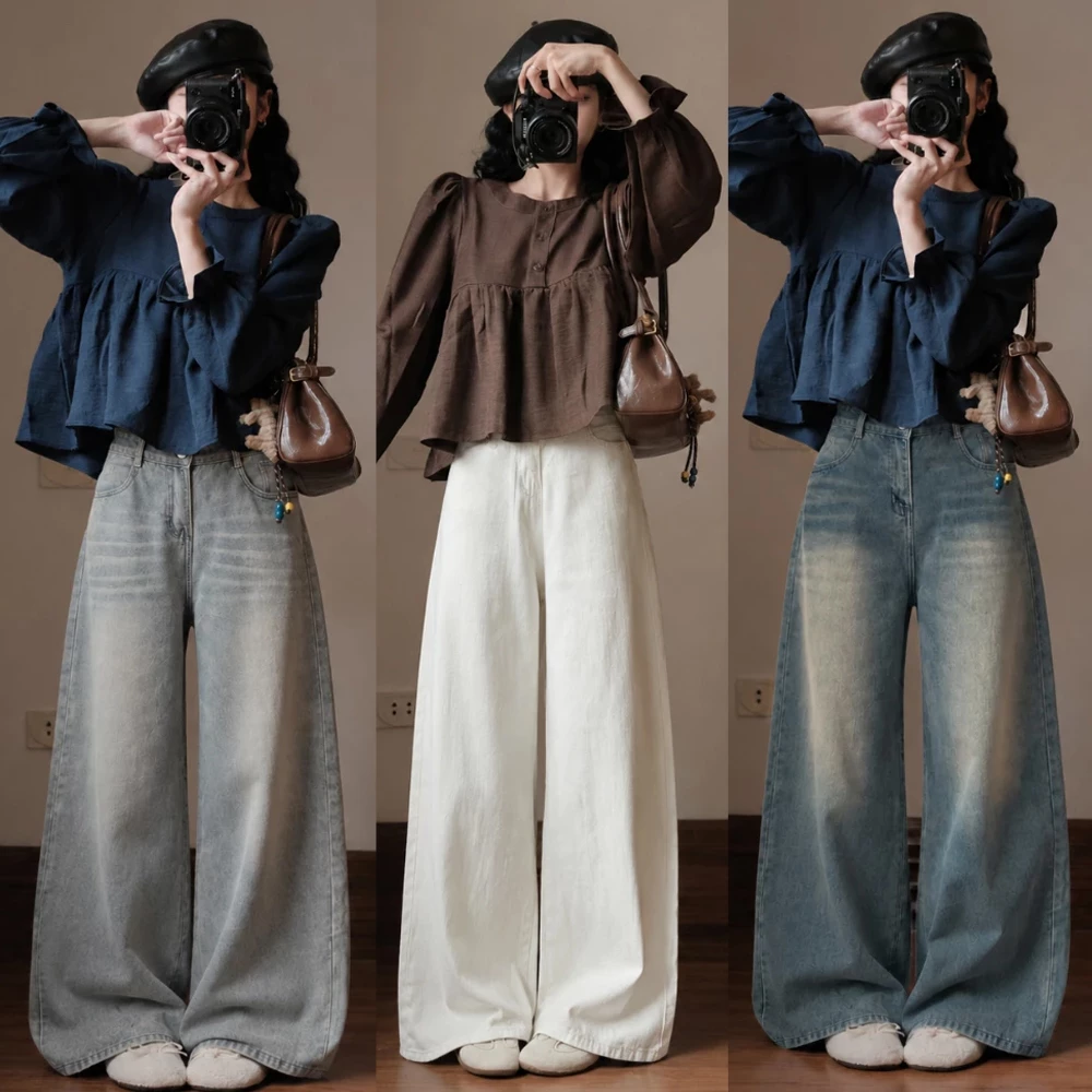 Quần Jean Nữ Ống Rộng 33cm AVO AVOCADO Màu Xanh Xám Wash Phong Cách Retro Tôn Dáng Dễ Phối Đồ