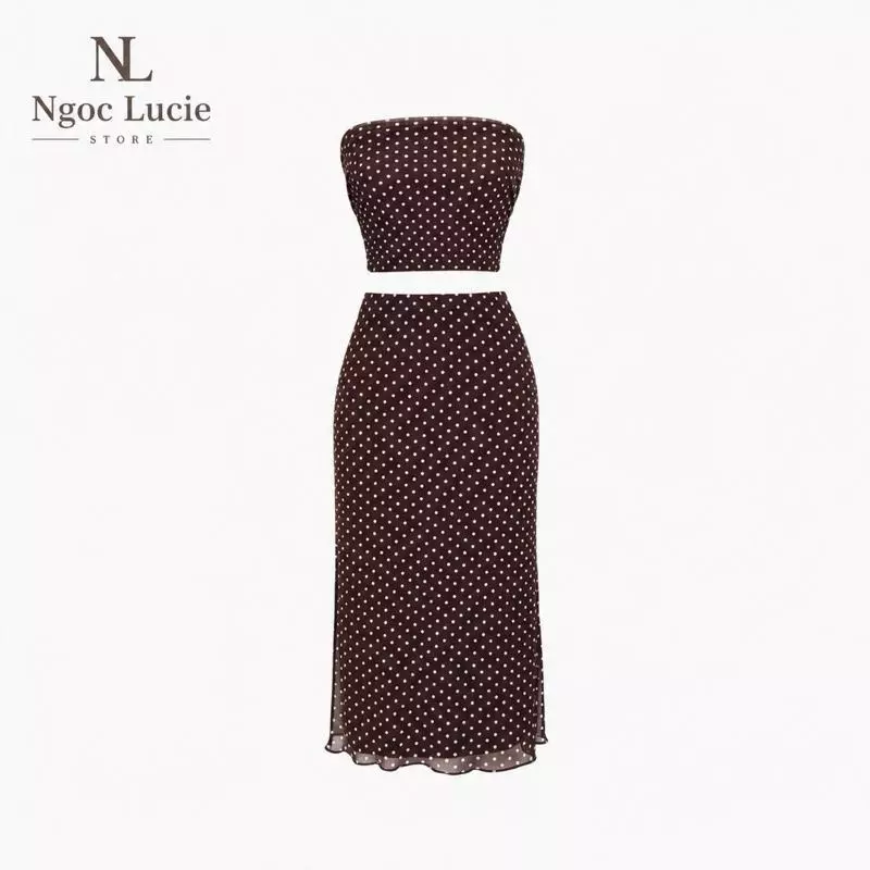 S360 - Set Chân Váy Lửng (Ngang Gối) + Áo Ống Croptop Đi Biển Mùa Hè Ngọc Lucie
