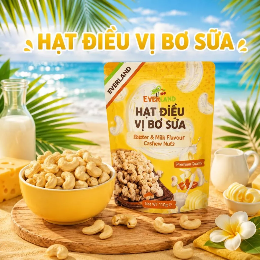 Hạt Điều Vị Bơ Sữa Everland 110g, Hạt Điều Rang Giòn Phủ Bơ Sữa Béo Thơm Snack Healthy Cao Cấp