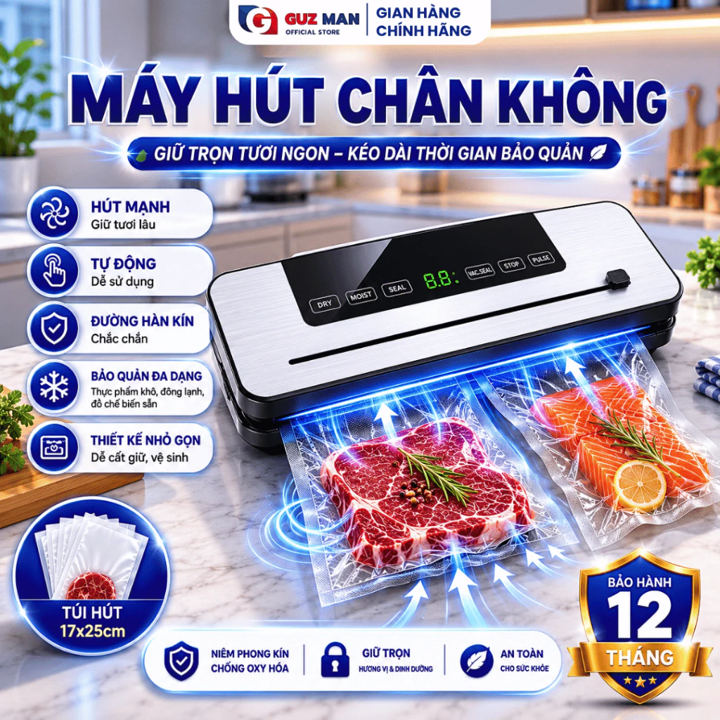 Máy Hút Chân Không Tự Động, Máy Đóng Gói Thực Phẩm An Toàn, Hàn Miệng Túi Khử Trùng Bằng Tia Cực Tím