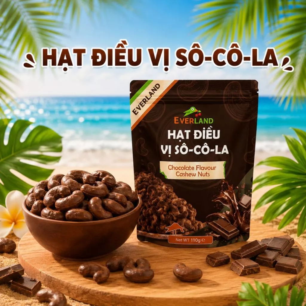 Hạt Điều Vị Sô Cô La Everland 110g, Hạt Điều Rang Giòn Phủ Chocolate Béo Thơm Snack Healthy Cao Cấp