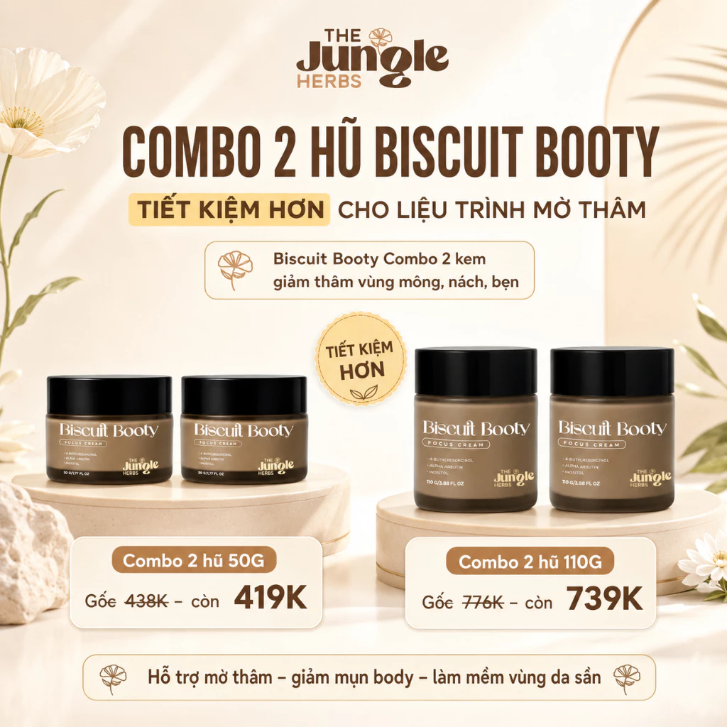 [Combo 2 kem tiết kiệm] Kem giảm thâm vùng mông, nách, bẹn Biscuit Booty- The Jungle Herbs
