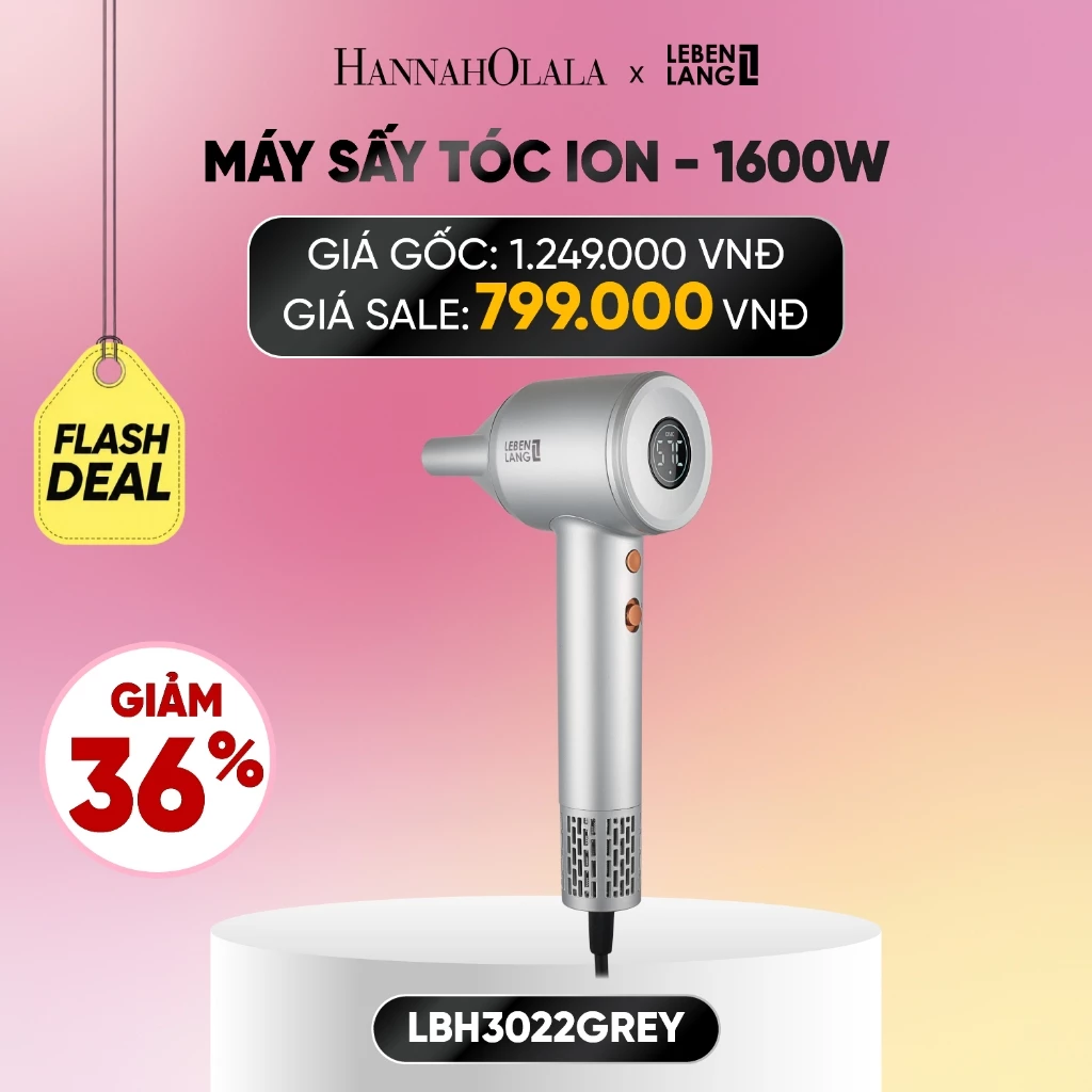 [Hannah x Lebenlang] Máy sấy tóc 2 chiều nóng lạnh Lebenlang LBH3022, 1600W,ion chống xơ rối,hiển thị nhiệt độ, BH 2 năm