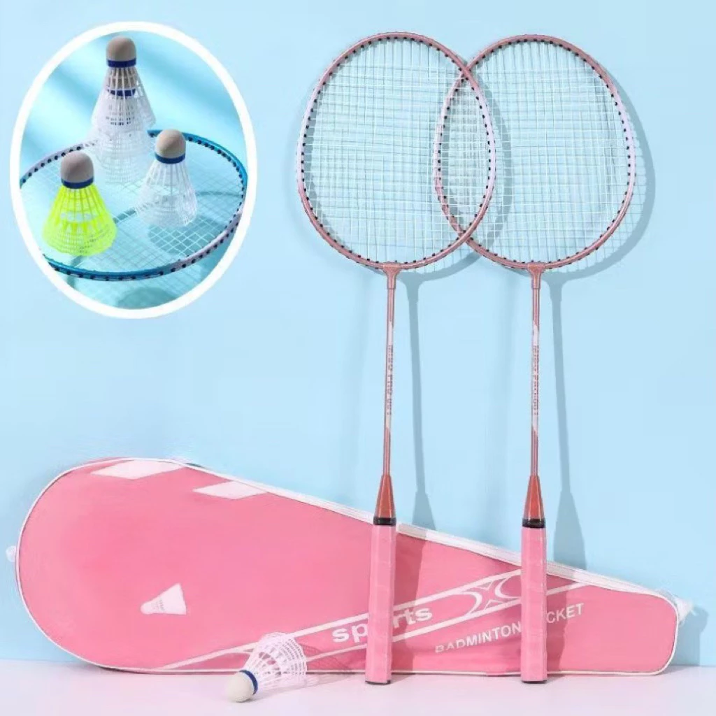 Bộ 2 chiếc vợt cầu lông khung hợp kim , bộ vợt cầu lông giá rẻ bền đẹp tặng kèm bao đựng và 3 quả cầu nhựa