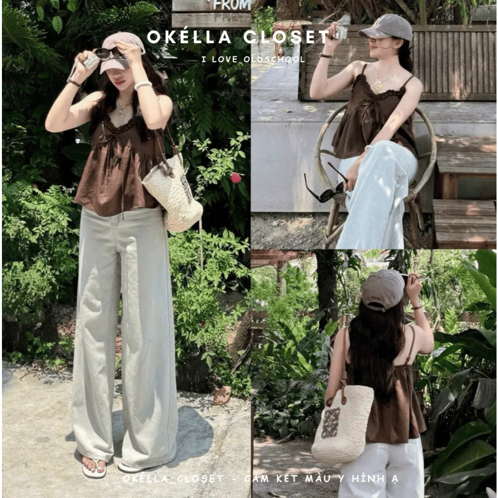 Áo 2 dây ĐŨI vân mây dáng babydoll xoè Lalaa Top OKÉLLA