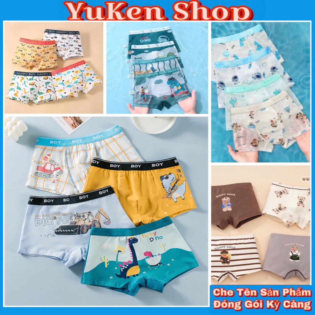 Bộ 4 Quần Đùi Lót Bé Trai Hoạt Hình Chất Vải Thông Hơi Thun Lạnh,Cotton Đa Dạng Cho Các Loại
