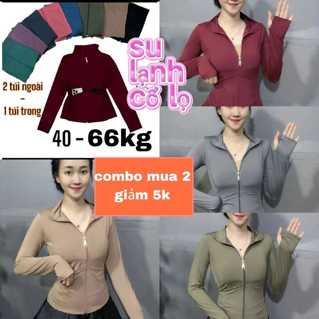 Áo Khoác Su Lạnh  mỏng cổ trụ 3 Túi (2 Túi Ngoài + 1Túi trong thường), Tay dài xỏ ngón. Áo khoác tập gym và yoga.