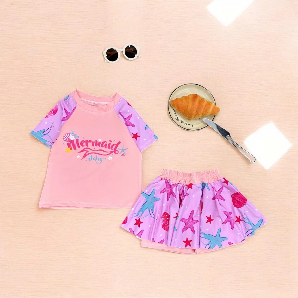 Bộ Đồ Áo + Chân Váy Dễ Thương Cho Bé Gái , Bộ Đồ T06 Cho Bé Gái Đi Biển , Đi Bơi , Đi Chơi 14-44kg