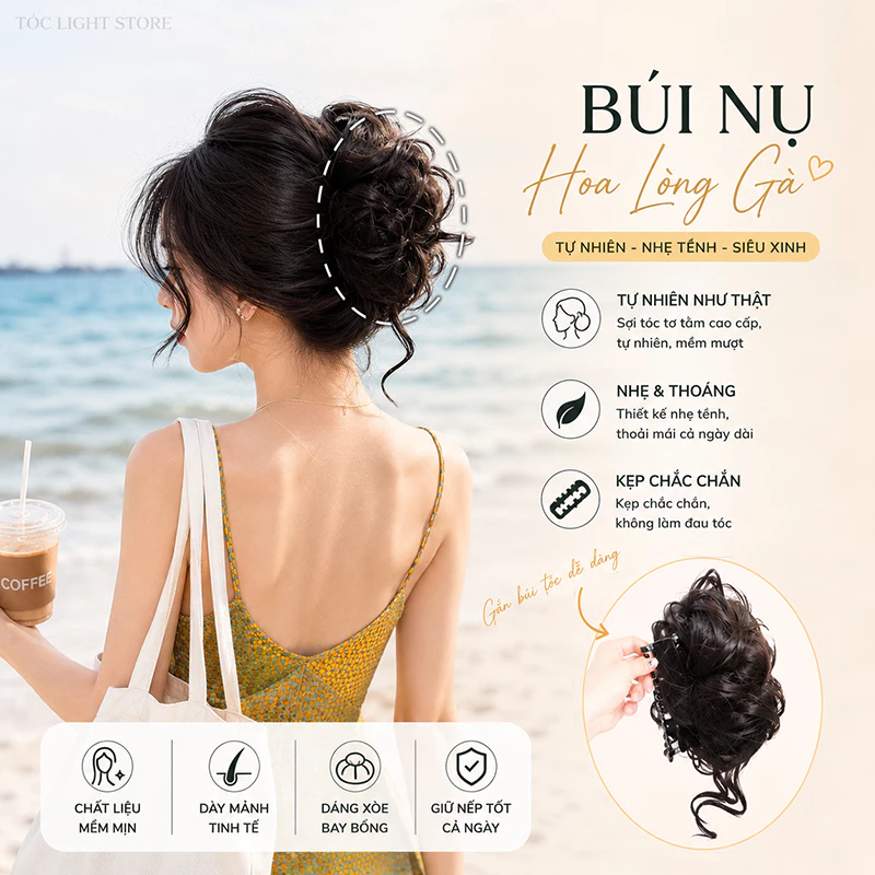 Kẹp Tóc Giả Búi Tròn Hoa Nụ - Dụng Cụ Tạo Kiểu Búi Cao Tự Nhiên, Phồng Đỉnh Đầu, Giả Tóc Trung Hoa