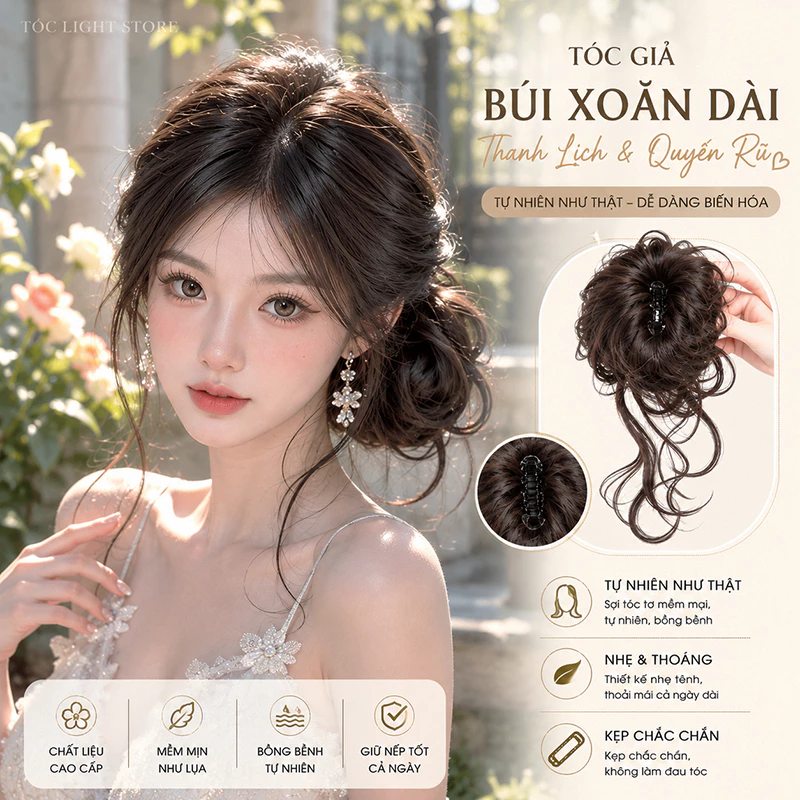 ✨ Búi tóc giả xoăn dài tự nhiên – Tạo kiểu tóc bồng bềnh, búi cao sang trọng, dễ dàng sử dụng 💖