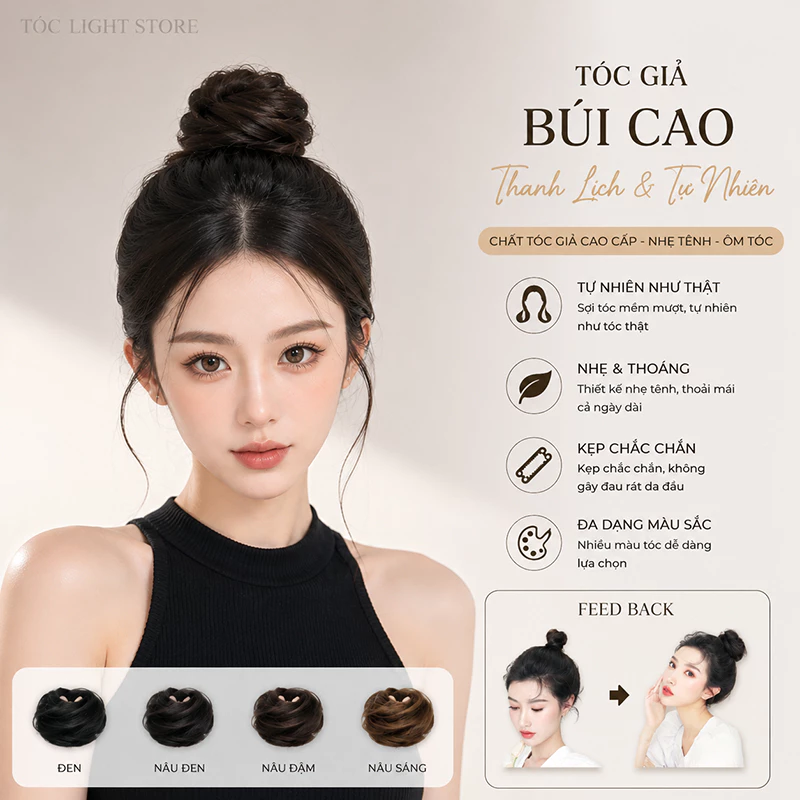 🔥(CỦ TỎI) Búi Tóc Giả, Búi Tóc Củ Tỏi Búi tóc đuôi gà tây tự nhiên như tóc thật, búi tròn hoặc búi rối - 56