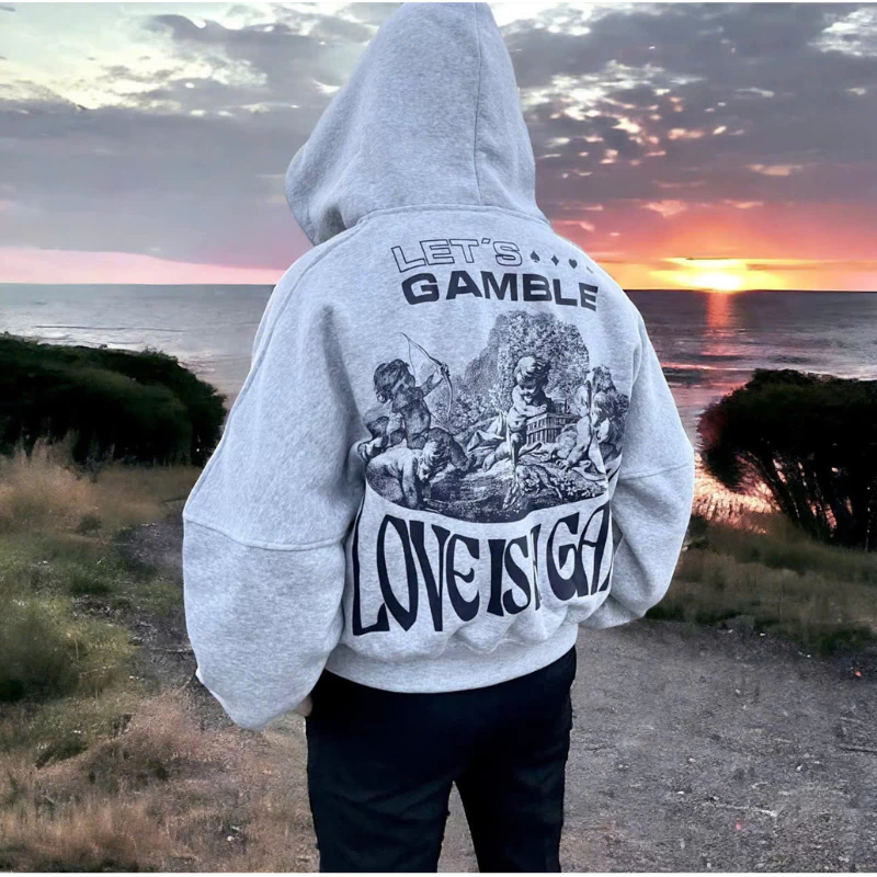 Áo Hoodie Form Rộng Unisex In Lưng LET’S GAMBLE Love Is A Game Nỉ Bông Oversize Streetwear Hàn Quốc ( có túi trong )