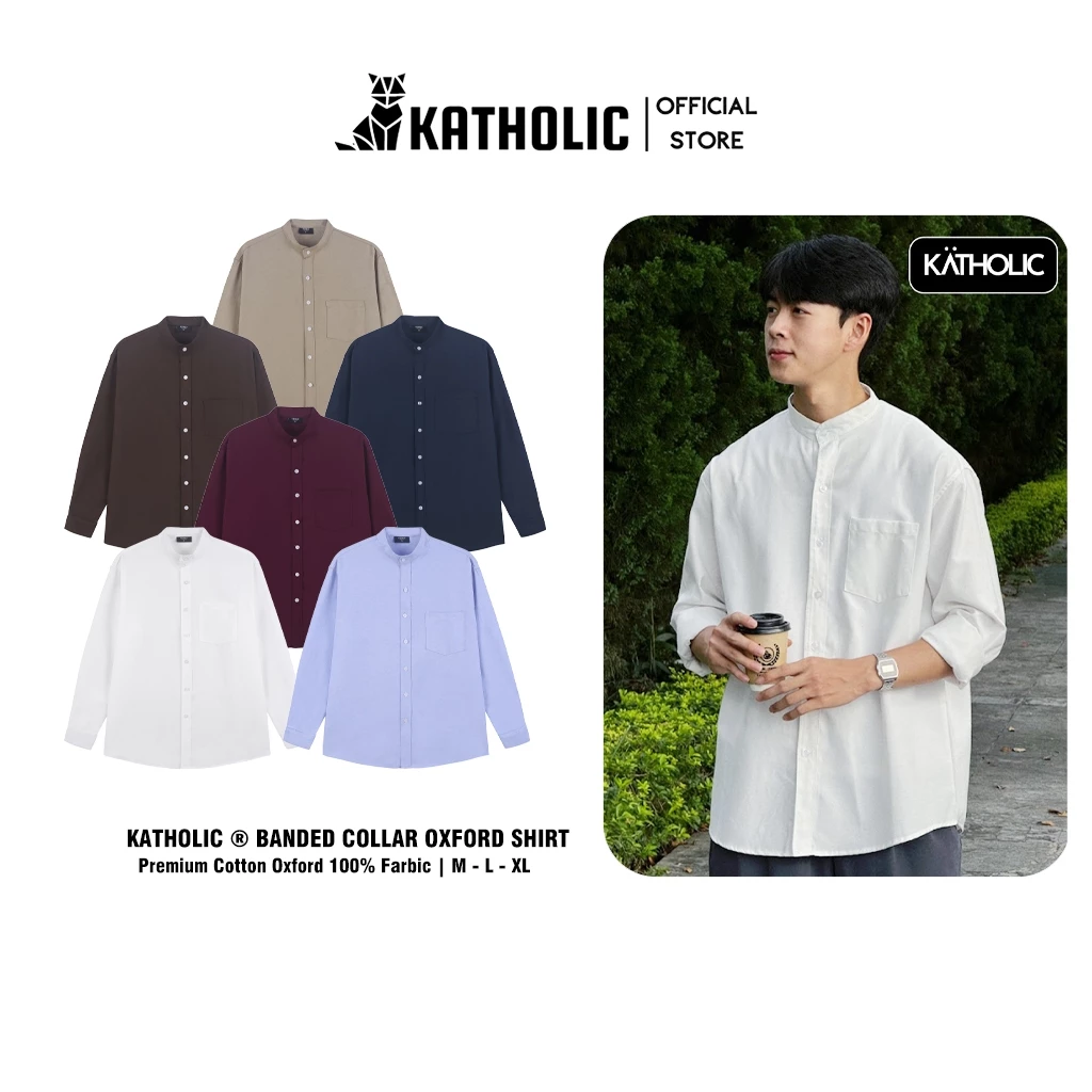Áo Sơ Mi Trơn Tay Dài Nam Nữ Hàn Quốc Cổ Tàu Local Brand KATHOLIC Chất Liệu Oxford Form Rộng 6 Màu KAT022