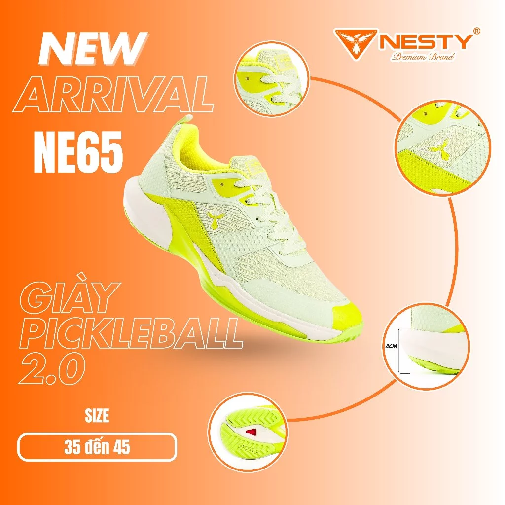 [NE65] Giày Pickleball NESTY – Êm Nhẹ, Bám Sân Tốt, Thoáng Khí ( KO1 )