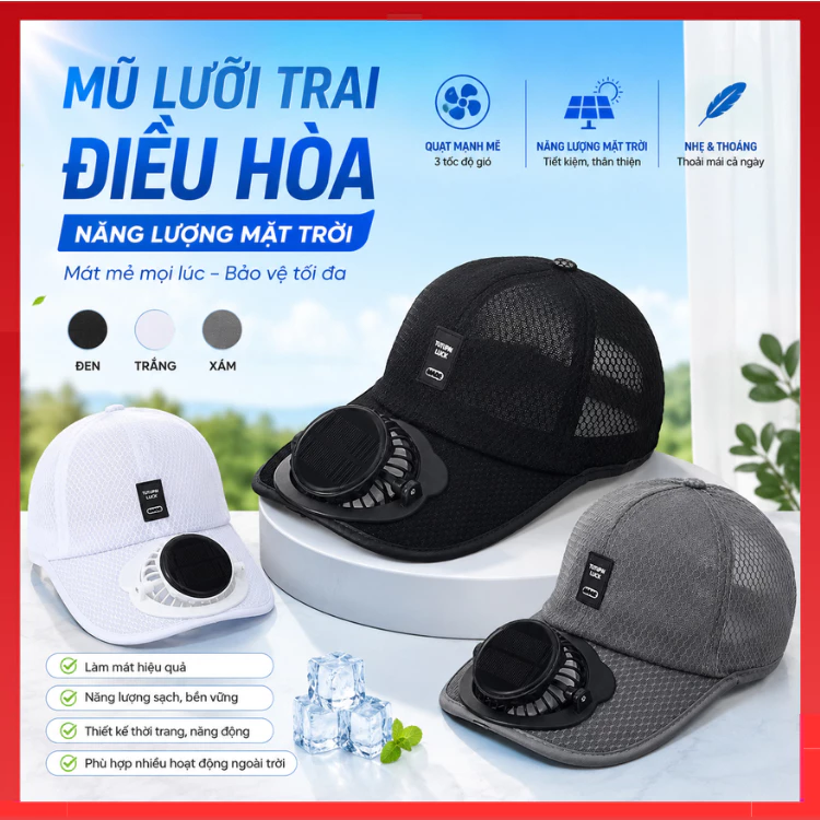 Mũ Lưỡi Trai Quạt Điều Hòa Chống Nóng, Sạc USB Năng Lượng Mặt Trời, Nón Gắn Quạt Mát Cho Mùa Hè Đi Biển, Đi Làm