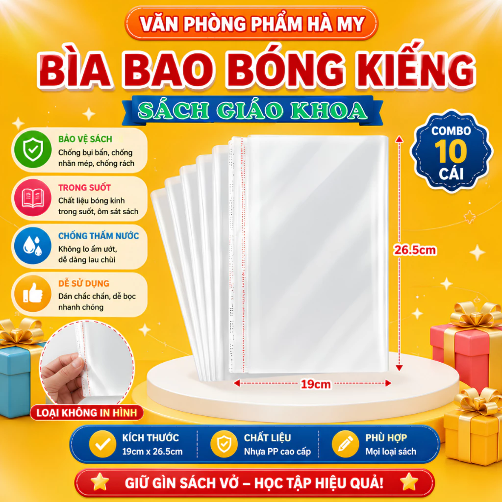 (Túi 10 Cái) Bìa Bao Sách Giáo Khoa Chương Trình Mới Khổ 26.7cm Bình Tân Loại Không In