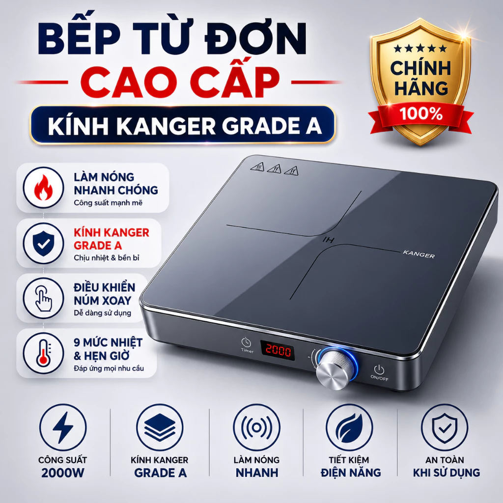 Bếp Từ Đơn Mishio MK448 Mặt Kính Kanger cao cấp
