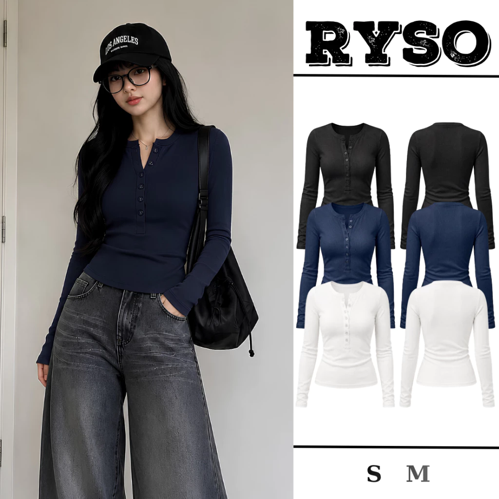 Áo Thun Tay Dài Nút Gài Trơn Basic Dáng Dài Ôm Body, Áo Kiểu Thun Nữ Tay Dài Kiểu Đơn Giản TD10 RYSO