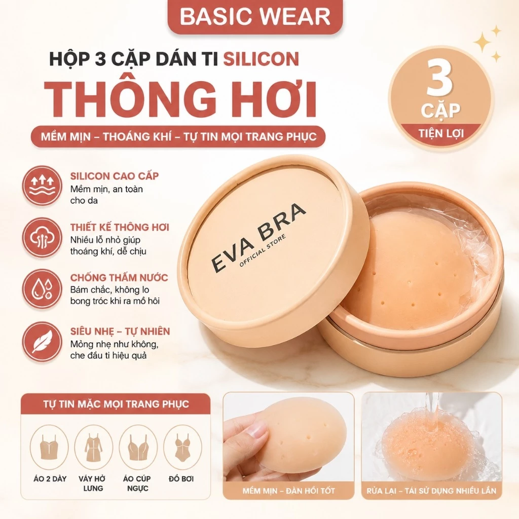 Hộp 6 Miếng Dán Ngực Silicon Thông Hơi Mềm Mại An Toàn Cho Da Sanshop