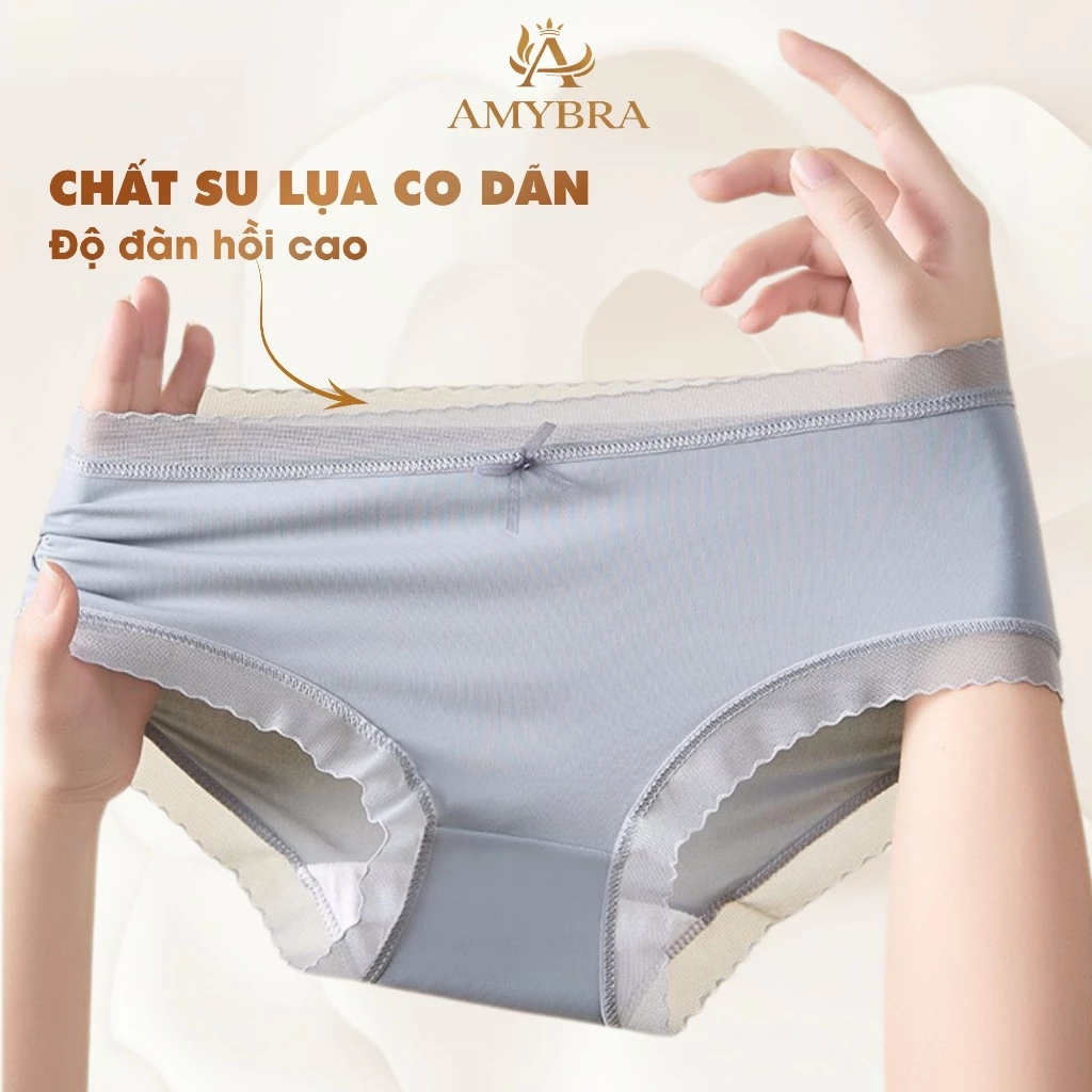 Quần Lót Nữ Su Cạp Vừa Mỏng Nhẹ, Quần Lót Su Viền Ren Mỏng Thoáng, Đáy May Kháng Khuẩn AMYBRA L369