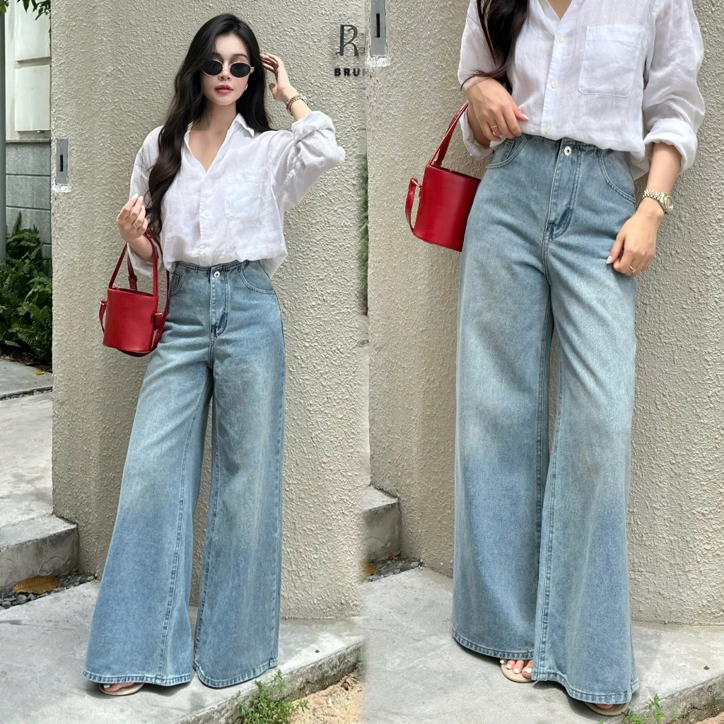 THE QUẠO - Quần Jean Nữ Lưng Cao Ống Suông Rộng Không Lưng mùa hè xinh N2605_761